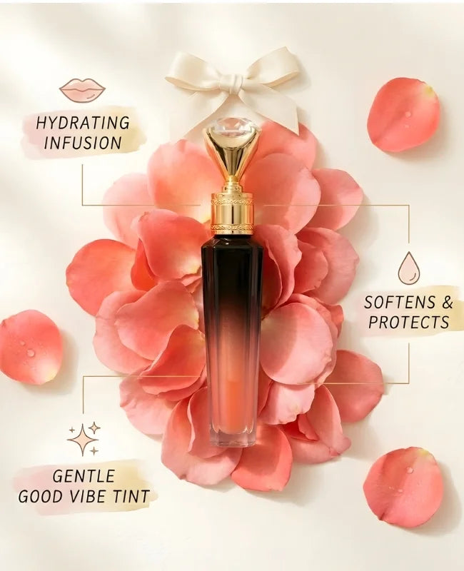 Cosmetic bottle with pink flowers and rose petals on a light background