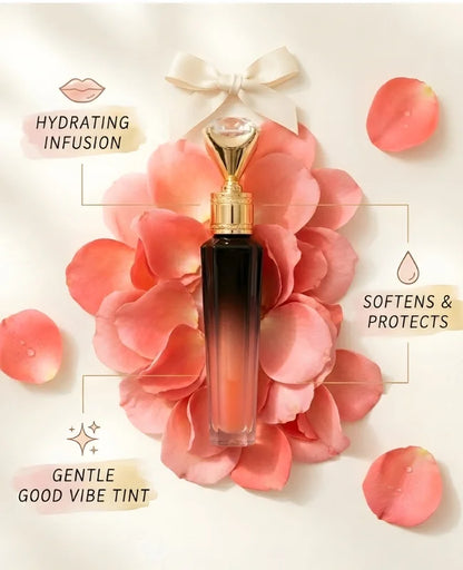 Cosmetic bottle with pink flowers and rose petals on a light background